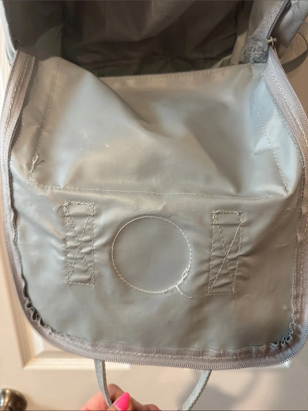 Fjallraven Kånken Backpack in Light Gray with Red Logo